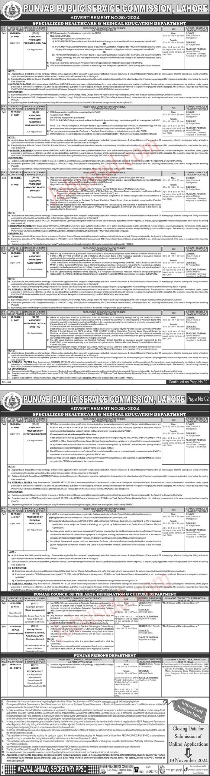 PPSC Jobs Avertisement No 30/2024