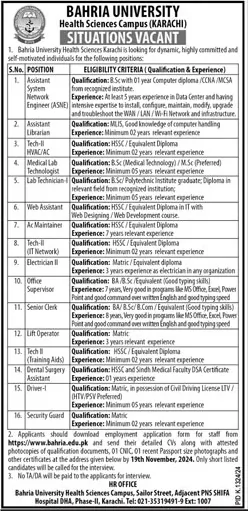 Bahria University Karachi Jobs